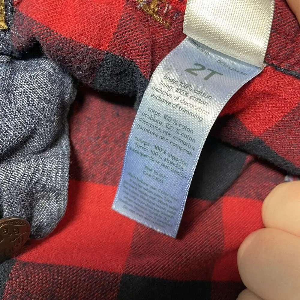 OshKosh B'gosh Plaid Overalls Kids 2T Dark Wash Flannel Lined Toddler Photos